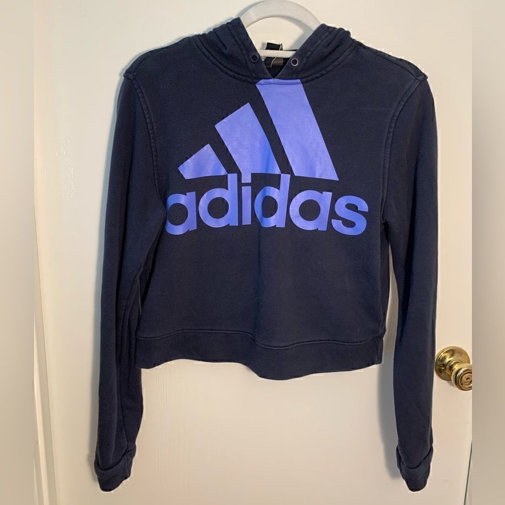 Adidas GUC navy blue/blue logo cropped hooded sweatshirt Size medium